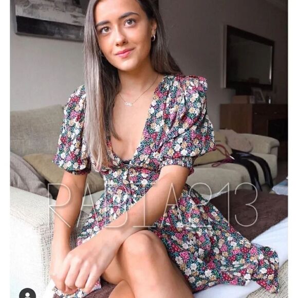 ZARA PRINTED DRESS WITH SHOULDER PADS - Picture 1 of 13